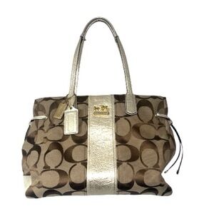 Coach Vintage Y2K Chelsea Signature Stripe Canvas Brown Tan Gold CC Handbag Bag